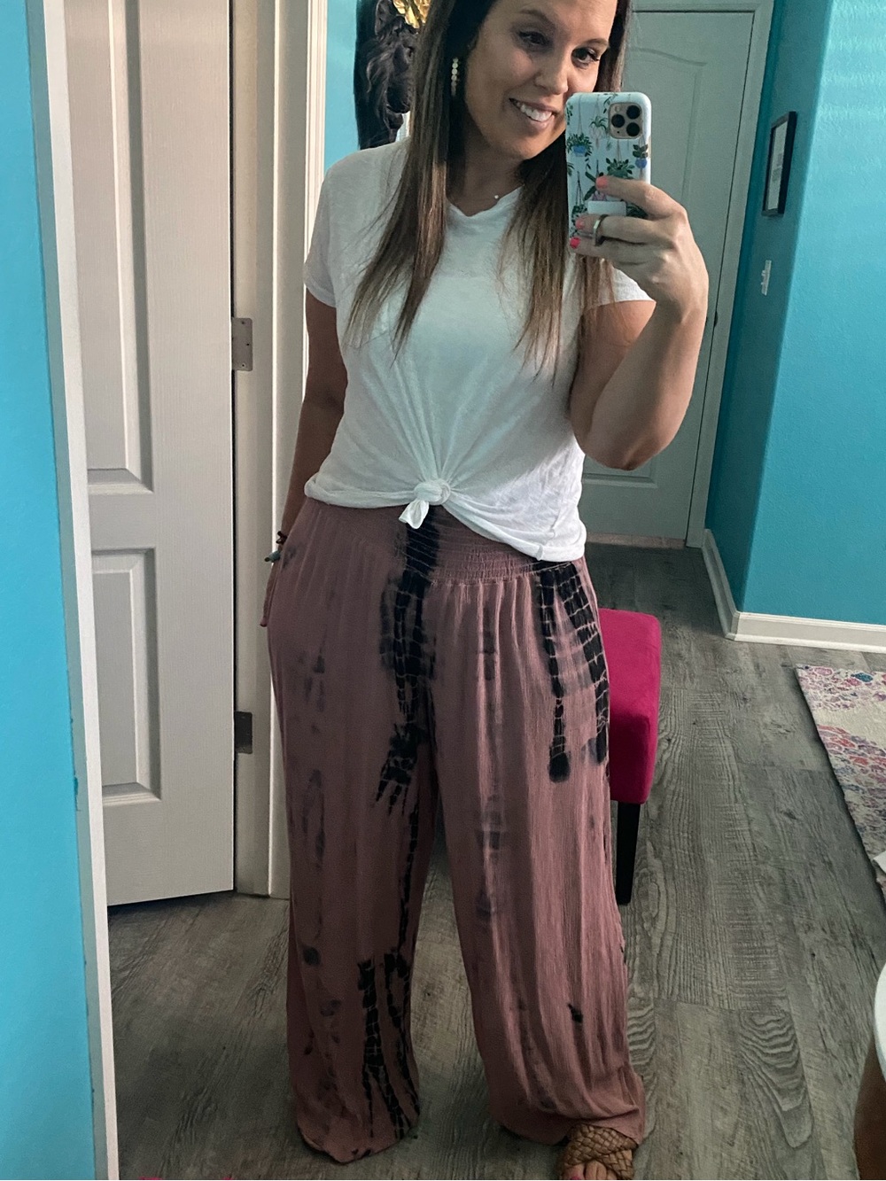 VICI Tie-Dye Wide Leg Pants in Mauve & Navy - Large